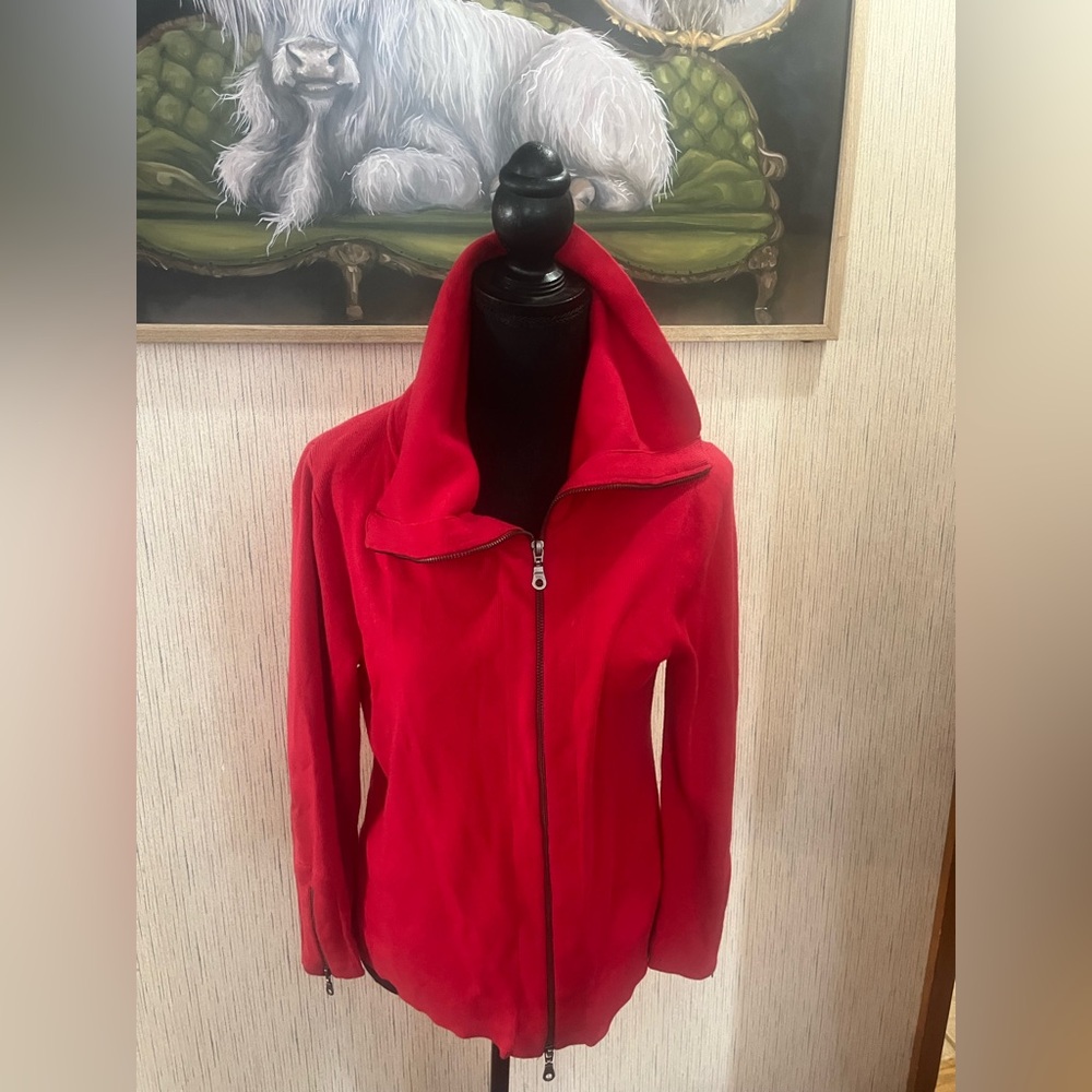 CAbi Bright Red Zip-Front Hooded Sweater